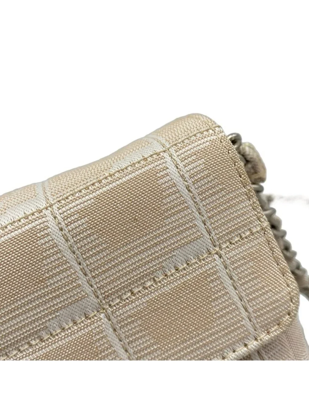 Chanel Shoulder Bag New Travel Line Choco Bar Stitch Beige Chain Silver Leather